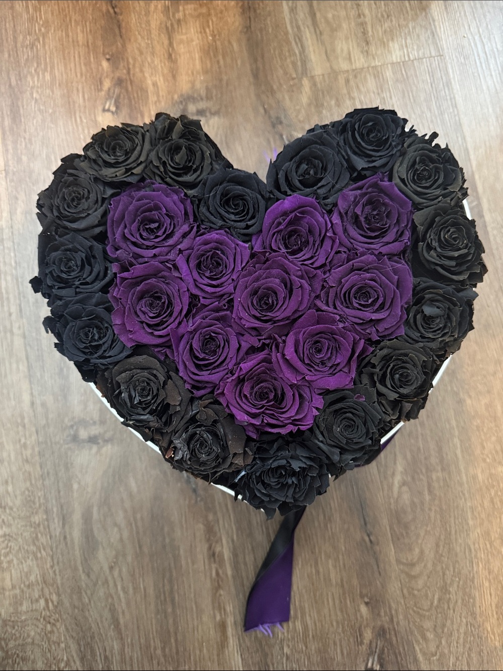 Heart-Shaped Long Lasting Rose Arrangement in Purple and Black